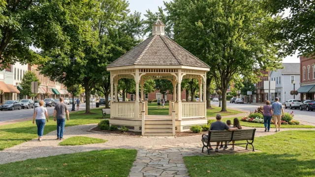 Town green with a gazebo